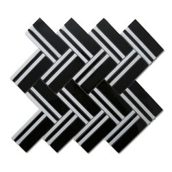 Nero Marquina and Carrara thin strips Herringbone Marble Mosaic Tile - Mosaic Tile