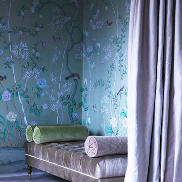 Handprinted Chinoiserie wallpaper in interior design