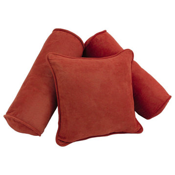 Double-Corded Solid Microsuede Throw Pillows, Set of 3, Cardinal Red