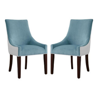 Home Square Fabric Upholstered Dining Chair in Blue and White - Set of ...