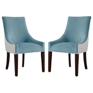 Home Square Fabric Upholstered Dining Chair in Blue and White - Set of 2