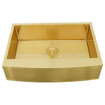 30" Stainless Steel Farmhouse Apron-Front Kitchen Sink with Single Bowl in Gold