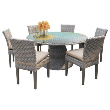 Florence 60" Patio Dining Table With 6 No Arm Chairs, Wheat