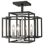 Z-Lite - Titania 4-Light Semi Flush Mount, Black/Brushed Nickel - Blessed with dimensional flavor and industrial-inspired character this four-light semi-flushmount ceiling light offers ambient lighting in a space with moderately low ceilings. Revel in a boxy open-concept frame crafted from black finish steel and note the charming look of brushed nickel finish candelabra-style bulb bases that round out its versatile aesthetic.&nbsp