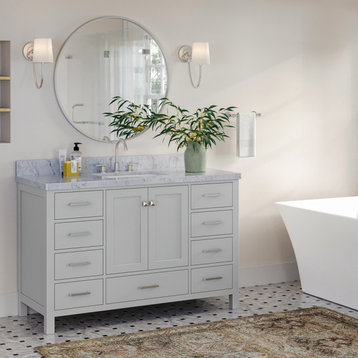 ARIEL Cambridge 55" Single Rectangle Sink Bathroom Vanity Grey With Marble Top
