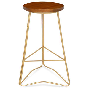 Modern Metal Stool With Adjustable Wooden Seat Brown And Gold Industrial Bar Stools And Counter Stools By Linon Home Decor Products Houzz