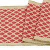 Artisan Hand Loomed Table Runner, Red With Green Stitching, 18"x96"