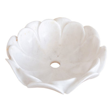 Carrara White Marble Flower Shape Sink Bowl Polished (D)17" (H)6"