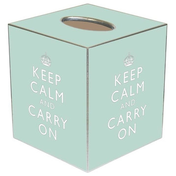 TB1764-Light Blue Keep Calm and Carry On Tissue Box Cover