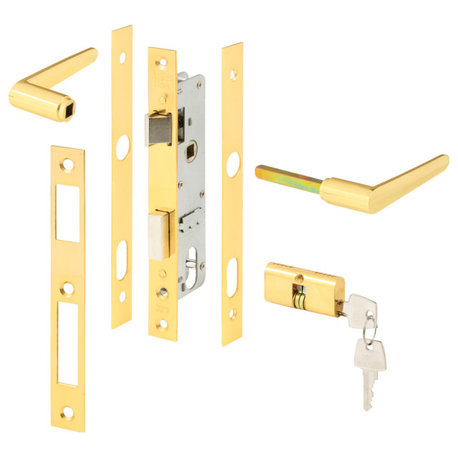 Storm Door Mortise Lock, Brass Finish, 5 Pin Tumbler