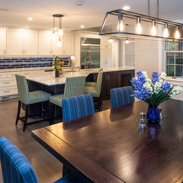 Coastal Navy & White Kitchen Remodel | Quartz Island & Herringbone Tile