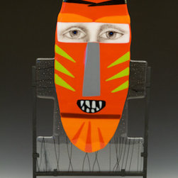 "Modern Primitive" -Large Handmade Fused Glass Mask - Sculptures