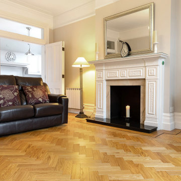 Natural Oiled Herringbone Parquet -Double border with wenge inlay