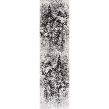 Dune Modern Abstract Area Rug, Cream/Gray, 2x8