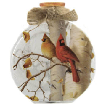 Stony Creek Fall Cardinals Pre-Lit Round Sm Glass Jar Ribbon Autumn Hbb0217
