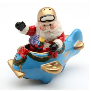 Santa in Airplane Holiday Salt and Pepper Shakers
