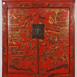 Rare Antique Chinese Cabinet with Matching Painted Trunk - Products
