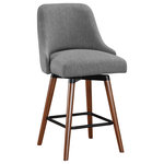 OSP Home Furnishings - Bagford 26" Swivel Counter Stool With Medium Espresso Legs, Charcoal Fabric - Enjoy a Mid-Century Modern design that is both attractive and comfortable. Ideal for a counter height kitchen island or any casual eating area. The padded, well-positioned back and seat, make this counter stool a must-have solution as active seating. Full swivel motion just right for conversation and eating plus dependable 100% Polyester fabric paired with solid wood frame make this design durable and beautiful. Some assembly required.