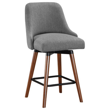 Bagford 26" Swivel Counter Stool With Medium Espresso Legs, Charcoal Fabric