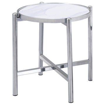 Ceramic Top End Table, Silver