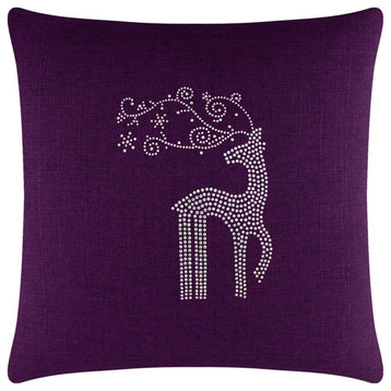 Sparkles Home Rhinestone Reindeer Pillow, Purple, 20x20