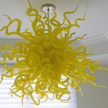 Custom Yellow 110 Stem Art Glass Chandelier - Sarasota, Florida Residential Inst