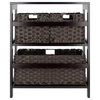 Leo 4-Piece Storage Shelf With 3 Foldable Woven Baskets, Espresso And Chocolate
