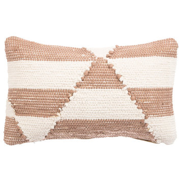 Nikki Chu by Jaipur Living Tanis Cream/Pink Geometric Poly Throw Pillow 16x24"