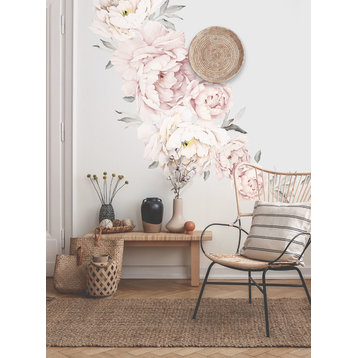 Peony Flowers Vinyl Wall Sticker, Grey Washed Pink