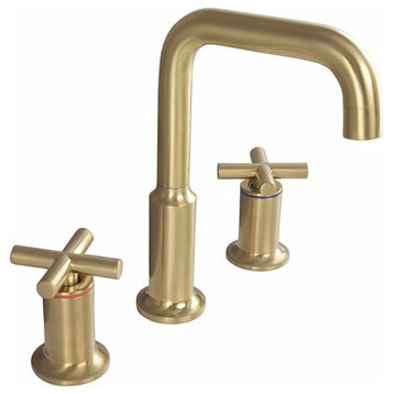 Modern Brushed Gold 2-Handle Bathroom Faucet Widespread for Sink