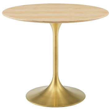 Modway Lippa 35.5" Round Modern Wood/Metal Dining Table in Natural/Gold