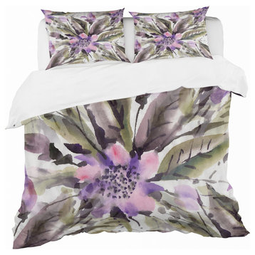 Seamless Pattern With Watercolor Flowers Abstract Duvet Cover, Queen
