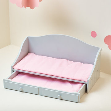 Olivia's Little World - 18 inch Doll Furniture - Trundle Bed (Grey Polka Dots)