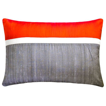Orange Silk Blocking Patchwork 12"x24" Lumbar Pillow Cover - Plush Orange Silk