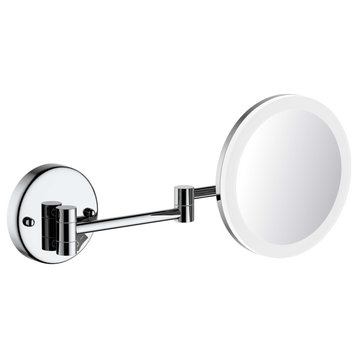 Circular LED Wall Mount One Side 5x Magnifying Make Up Mirror, Chrome