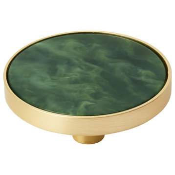 Round Cabinet Knob, 2 Pack, Gold/Emerald Green, 2 Inch, 51mm Diameter