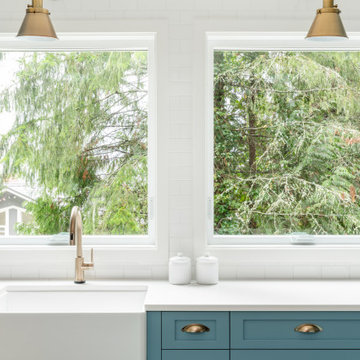 Farmhouse Sink Framed by Forest Views – Lake Cabin Carriage House Conversion, Vi