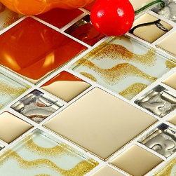 Modern kitchen backsplash tiles gold wave effect glass tile bath wall liners - Products