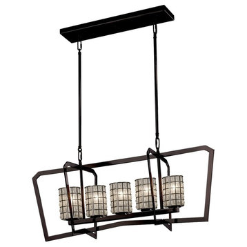 Wire Glass Aria 5-Light Chandelier, Cylinder/Flat, Bronze, Grid/Clear, LED
