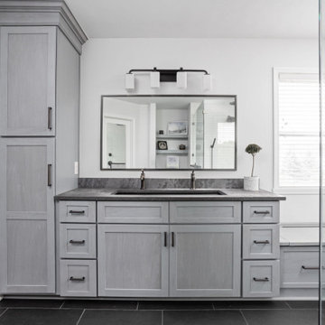 Modern Primary Bathroom Remodel | Walk-In Shower & Black Stainless Fixtures