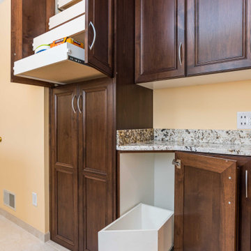 Transitional Style Laundry/Mudroom With Medium Stained Maple Cabinets