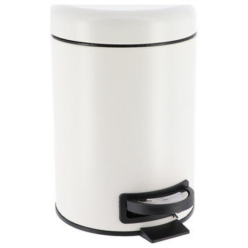 Evideco Soft Close Small Round Metal Floor Step Trash Can Waste Bin, White