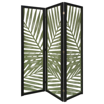 3 Panel Green Room Divider With Tropical Leaf