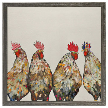 "Roosters on Cream" Mini Framed Canvas by Eli Halpin
