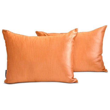 Orange Satin 12"x14" Lumbar Pillow Cover Set of 2 Solid - Orange Slub Satin