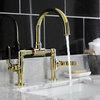 Industrial Style Bridge Bathroom Faucet and Pop-Up Drain, Polished Brass