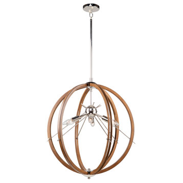 Abbey 6 Light Semi-Flush Mount, Faux Wood and Polished Nickel
