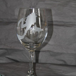 A pair of Hand Etched Scuba Wine Glass - Wine Glasses