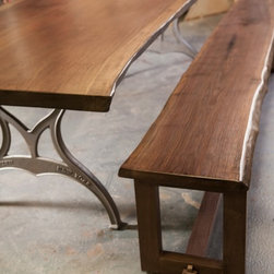Live Edge Farm Style Table and Bench, Local Walnut - Dining Tables