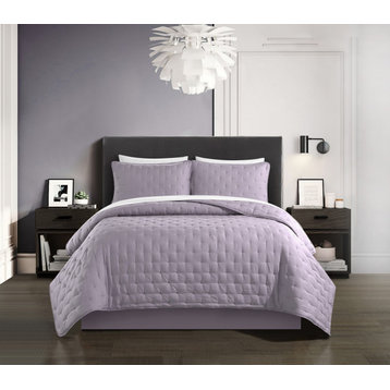 Chic Home Chyle Quilt Set Stitched Design - Sheet Set Pillow Shams - Lavender